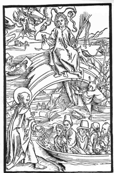 Иллюстрация. Название: «Антихрист и дураки» (1494 г.). Автор: Альбрехт Дюрер. Источник: http://www.grafika.ru/catalog/s19489/e91676/