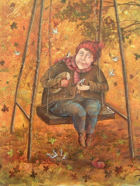 Иллюстрация. Название: «Осенние качели». Автор: Яна Фефелова. Источник: http://nevsepic.com.ua/art-i-risovanaya-grafika/page,2,14331-illyustrator-yana-fefelova-95-rabot.html