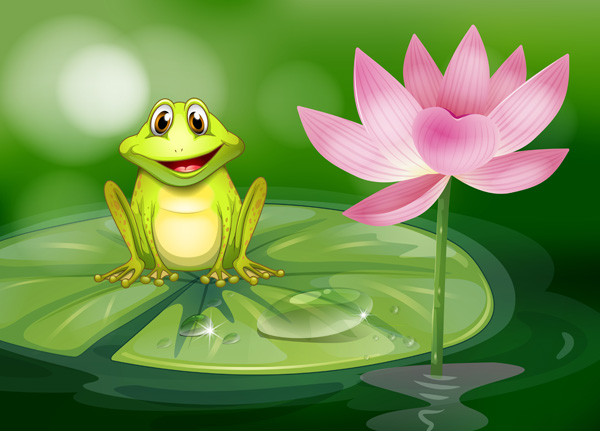 Иллюстрация. Автор: не указан. Название: «Лягушка рядом с розовым цветком в пруду». Источник: https://www.vecteezy.com/vector-art/519958-a-frog-beside-the-pink-flower-at-the-pond