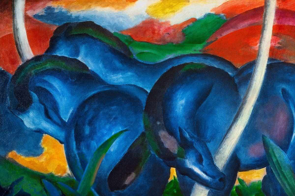 Иллюстрация. Автор: Франц Марк. Название: «Большие синие лошади» (1911 г.). Источник: https://papik.pro/en/paintings/28878-franc-marc-paintings-54-photos.html