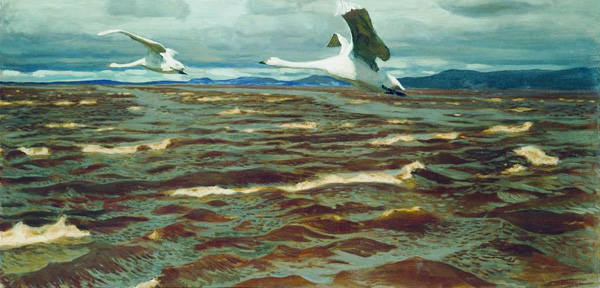 Рылов. Лебеди нал Камой. (1920, повторение картины 1912 года)
