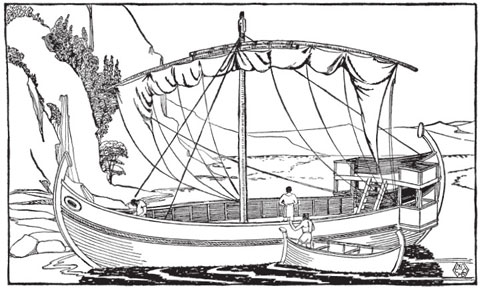 Так выглядел торговый корабль греков в античные времена (реконструкция выполнена по изображению на чернофигурной вазе из Британского музея).